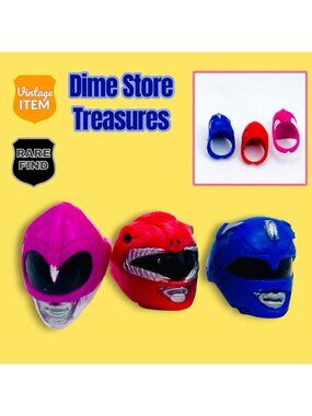 Vintage Mighty Morphin Power Rangers Helmet Rings Plastic Set of 4 1993 MMPR